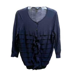 Ann Taylor Black Ruffle Front Cardigan - Size Large